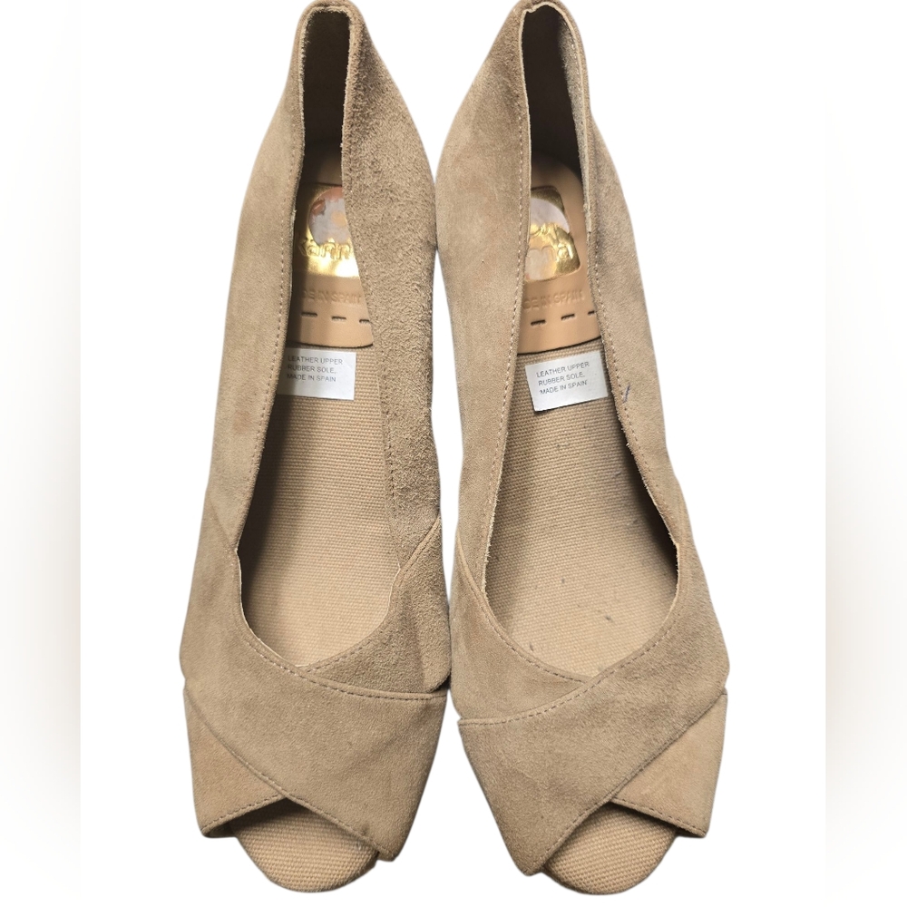 Kanna Espadrille Beige Suede Peeptoe Wedge Shoes  Size 37 US 7